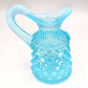 Fenton Art Glass 4" Blue Opalescent Hobnail Cruet Bottle Creamer cream pourer